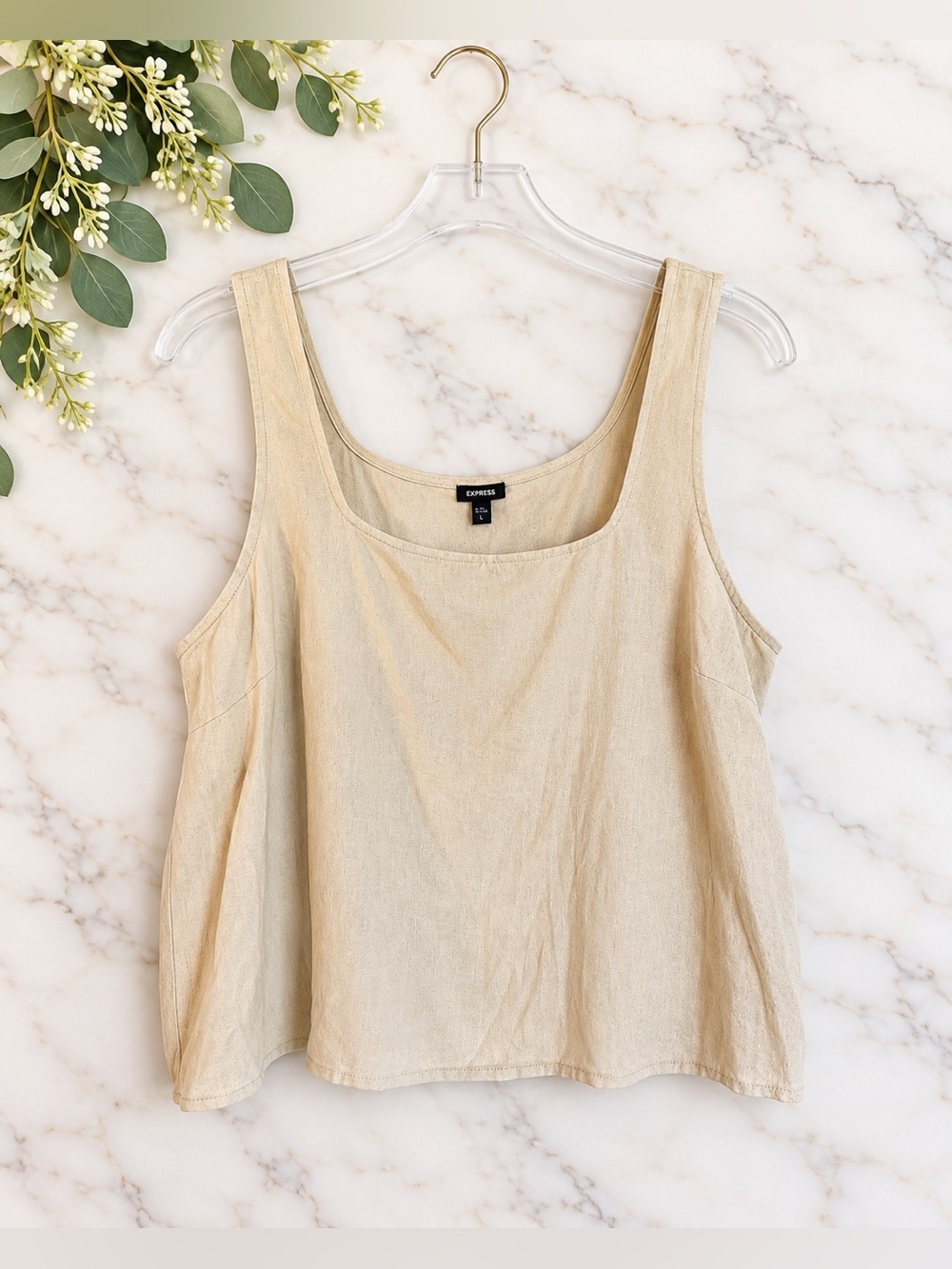 NWT Express Cream Linen Blend Square Neck Tank Top Size L